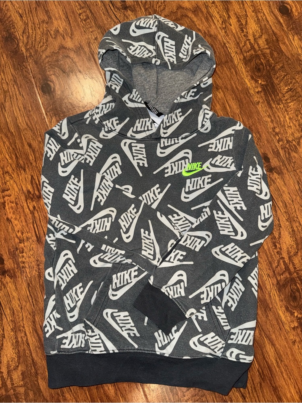Nike Kids Print & Gray Hoodie with Neon Accent